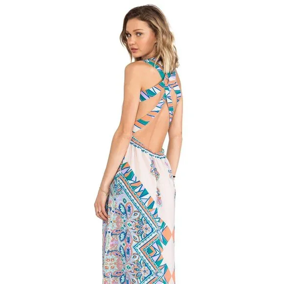 Lovers + Friends Kitty Cat Maxi Dress & and Criss Cross Straps Strappy Backless - Picture 3 of 10